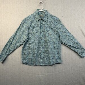 Industrial Exchange Men's Small Cotton Pearl Snap Button Up Blue Floral‎